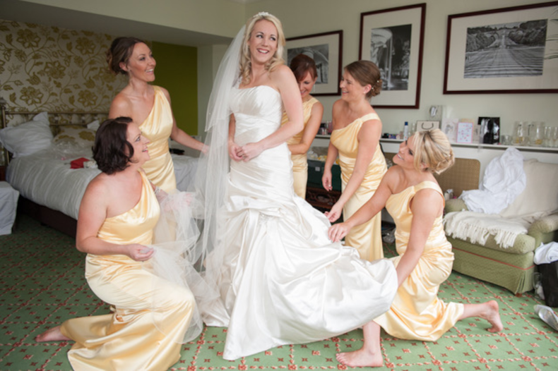 Bridal Hairstyling and Makeup. Getting ready with brides maids and the makeup artist